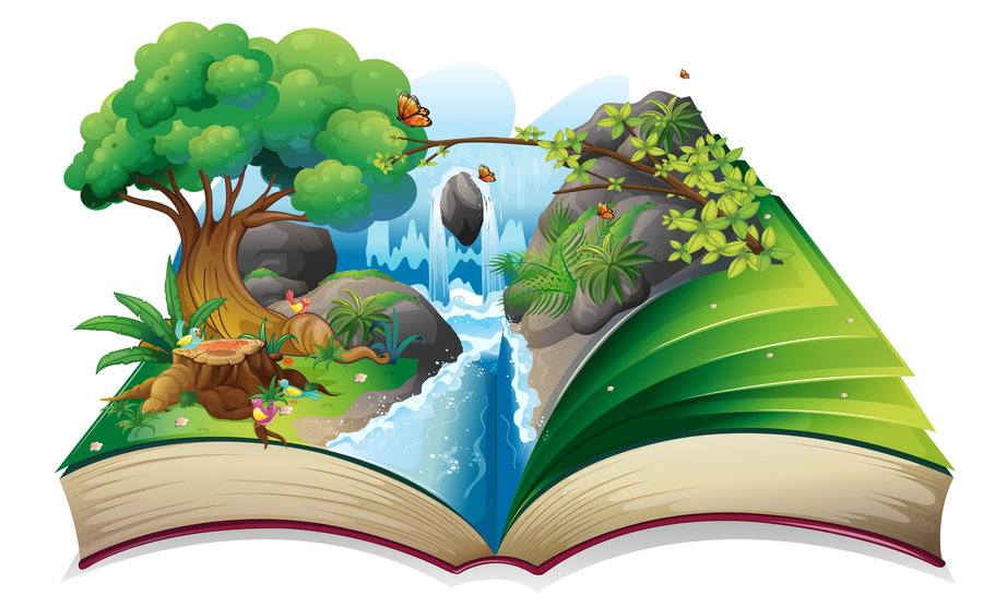 Illustration of a storybook with an image of the gift of nature on a white background